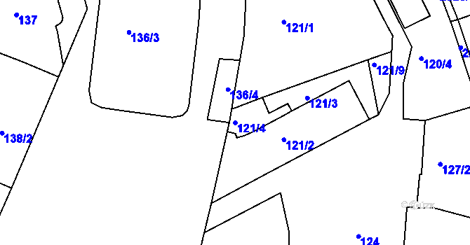 Parcela st. 121/4 v KÚ Jeseník, Katastrální mapa