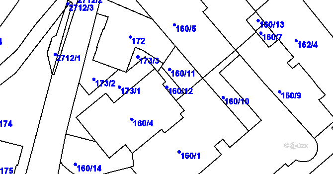 Parcela st. 160/12 v KÚ Jeseník, Katastrální mapa