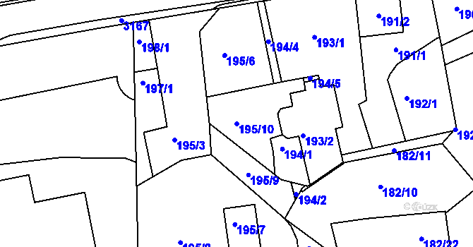 Parcela st. 195/10 v KÚ Jeseník, Katastrální mapa