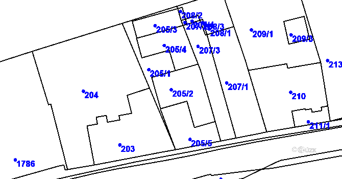 Parcela st. 205/2 v KÚ Jeseník, Katastrální mapa
