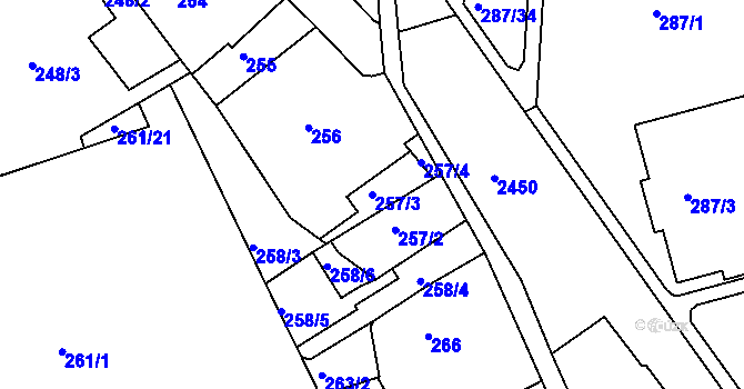 Parcela st. 257/3 v KÚ Jeseník, Katastrální mapa