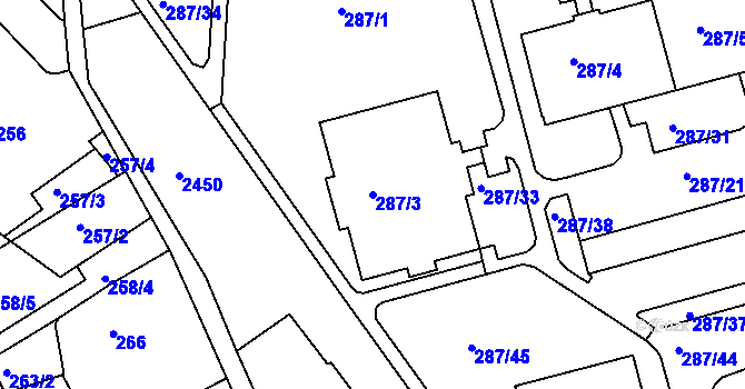 Parcela st. 287/3 v KÚ Jeseník, Katastrální mapa