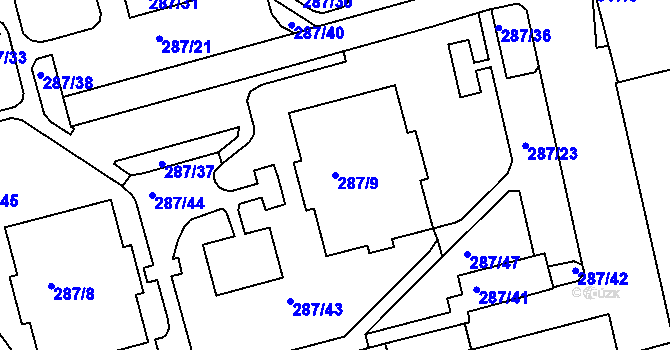 Parcela st. 287/9 v KÚ Jeseník, Katastrální mapa