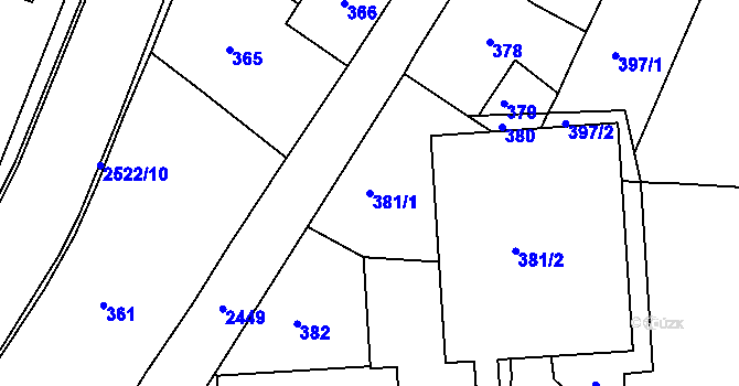 Parcela st. 381/1 v KÚ Jeseník, Katastrální mapa