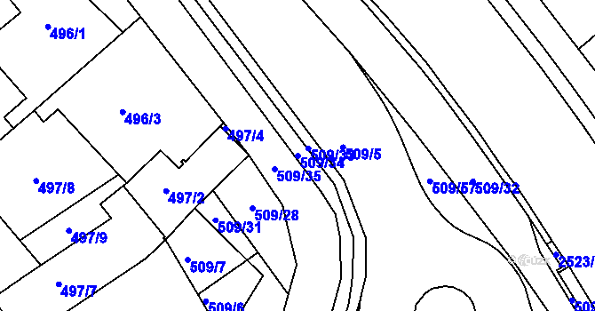 Parcela st. 509/34 v KÚ Jeseník, Katastrální mapa