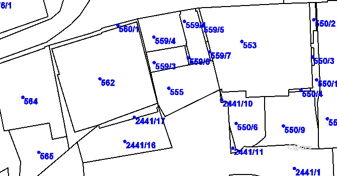 Parcela st. 555 v KÚ Jeseník, Katastrální mapa