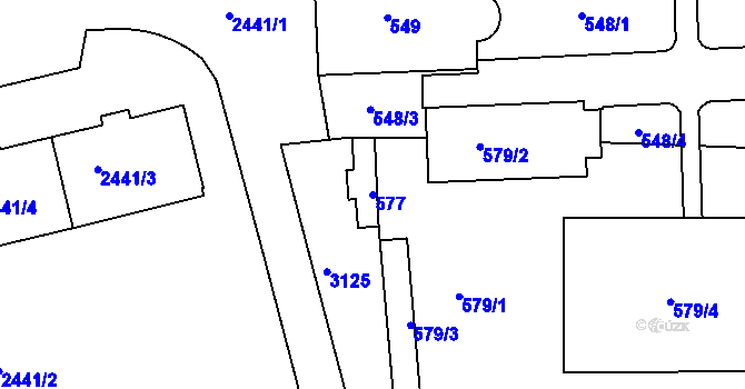 Parcela st. 577 v KÚ Jeseník, Katastrální mapa