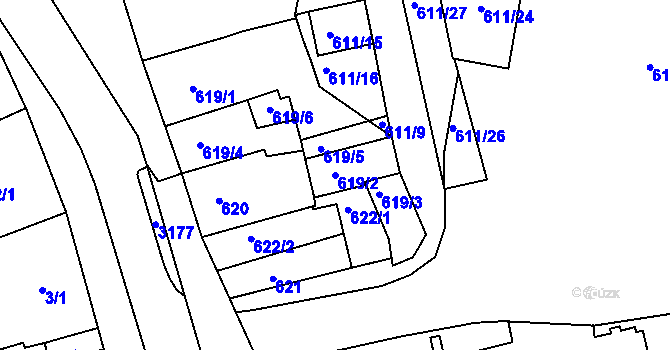Parcela st. 619/2 v KÚ Jeseník, Katastrální mapa