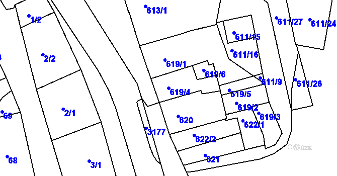 Parcela st. 619/4 v KÚ Jeseník, Katastrální mapa