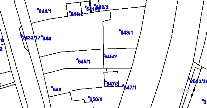 Parcela st. 645/2 v KÚ Jeseník, Katastrální mapa