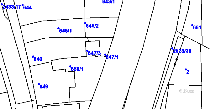 Parcela st. 647/1 v KÚ Jeseník, Katastrální mapa