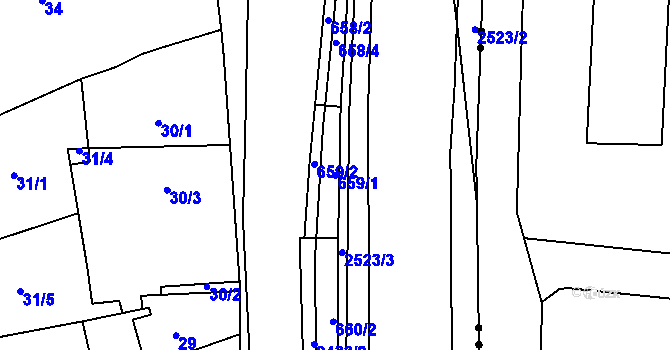 Parcela st. 659/1 v KÚ Jeseník, Katastrální mapa