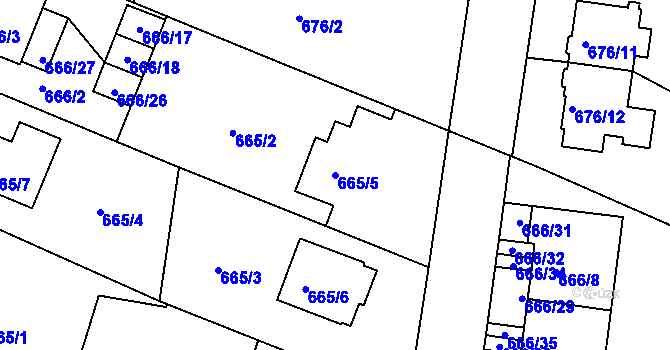 Parcela st. 665/5 v KÚ Jeseník, Katastrální mapa