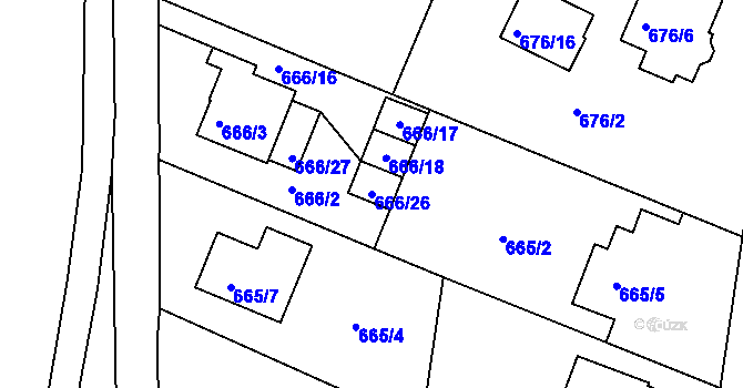 Parcela st. 666/26 v KÚ Jeseník, Katastrální mapa