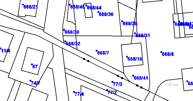Parcela st. 668/7 v KÚ Jeseník, Katastrální mapa