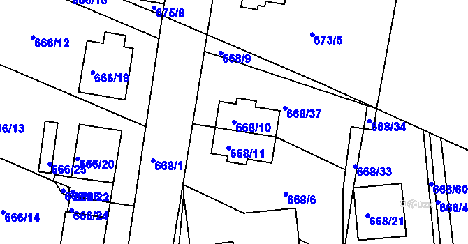 Parcela st. 668/10 v KÚ Jeseník, Katastrální mapa