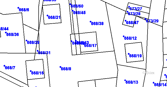 Parcela st. 668/17 v KÚ Jeseník, Katastrální mapa