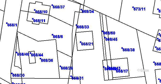 Parcela st. 668/21 v KÚ Jeseník, Katastrální mapa