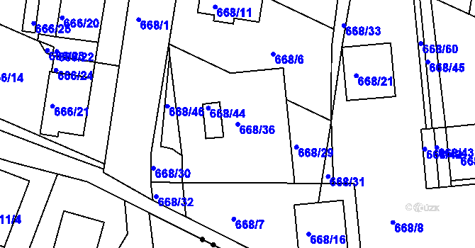 Parcela st. 668/36 v KÚ Jeseník, Katastrální mapa