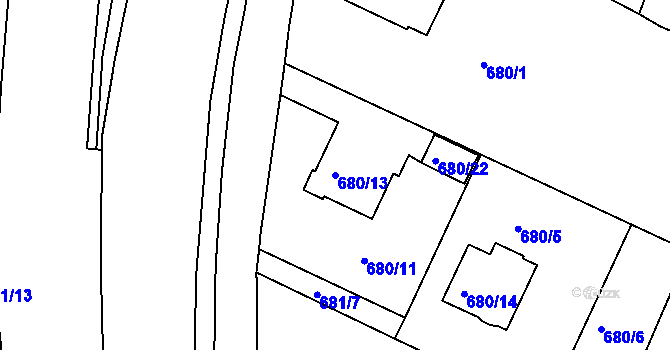 Parcela st. 680/13 v KÚ Jeseník, Katastrální mapa