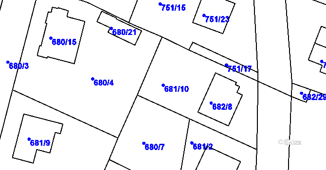Parcela st. 681/10 v KÚ Jeseník, Katastrální mapa