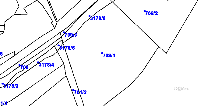Parcela st. 709/1 v KÚ Jeseník, Katastrální mapa