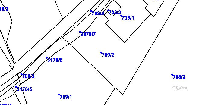 Parcela st. 709/2 v KÚ Jeseník, Katastrální mapa