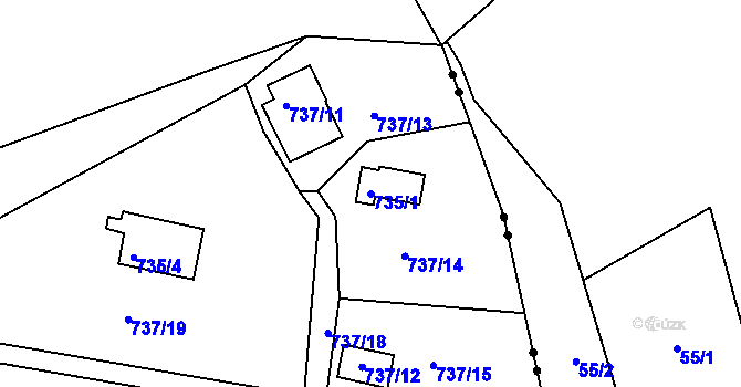 Parcela st. 735/1 v KÚ Jeseník, Katastrální mapa