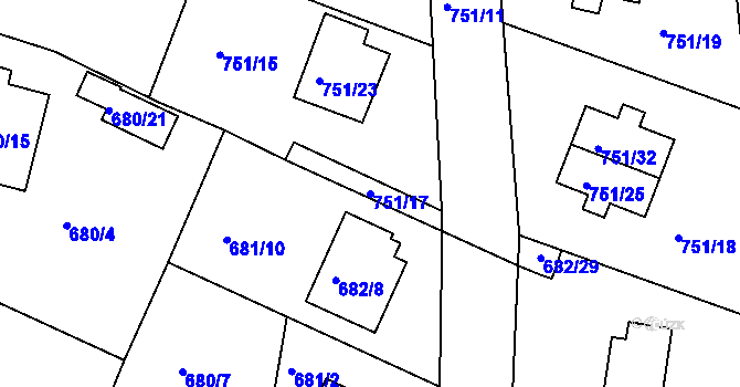 Parcela st. 751/17 v KÚ Jeseník, Katastrální mapa