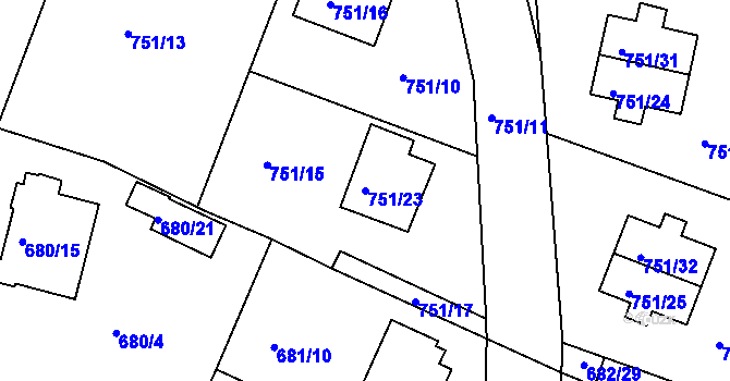 Parcela st. 751/23 v KÚ Jeseník, Katastrální mapa
