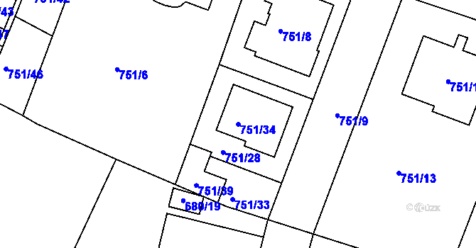 Parcela st. 751/34 v KÚ Jeseník, Katastrální mapa