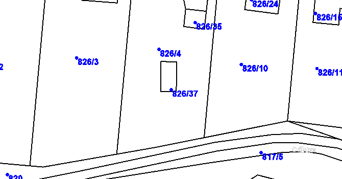 Parcela st. 826/37 v KÚ Jeseník, Katastrální mapa
