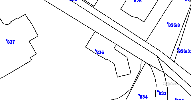 Parcela st. 836 v KÚ Jeseník, Katastrální mapa