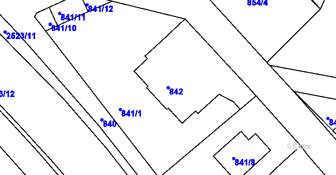 Parcela st. 842 v KÚ Jeseník, Katastrální mapa