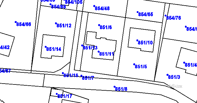 Parcela st. 851/11 v KÚ Jeseník, Katastrální mapa