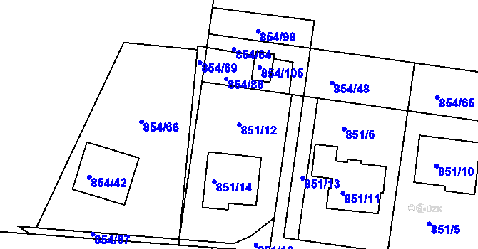 Parcela st. 851/12 v KÚ Jeseník, Katastrální mapa