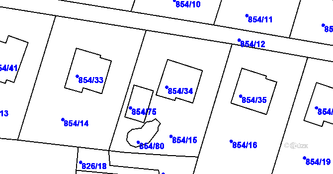 Parcela st. 854/34 v KÚ Jeseník, Katastrální mapa