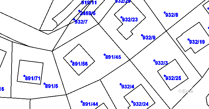 Parcela st. 891/45 v KÚ Jeseník, Katastrální mapa