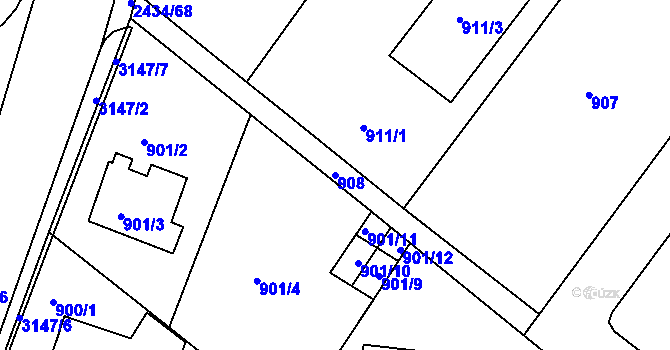 Parcela st. 908 v KÚ Jeseník, Katastrální mapa
