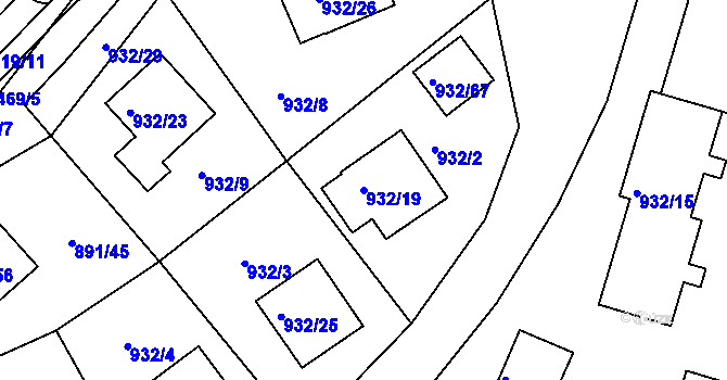 Parcela st. 932/19 v KÚ Jeseník, Katastrální mapa