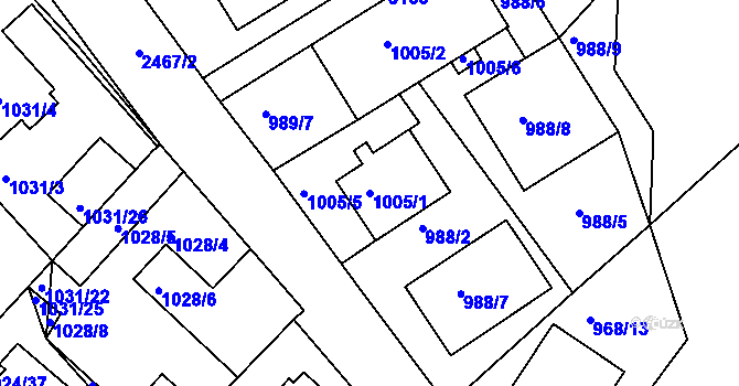 Parcela st. 1005/1 v KÚ Jeseník, Katastrální mapa