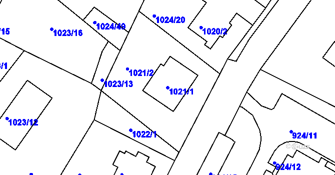Parcela st. 1021/1 v KÚ Jeseník, Katastrální mapa