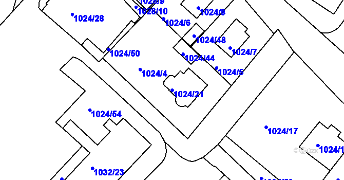 Parcela st. 1024/21 v KÚ Jeseník, Katastrální mapa