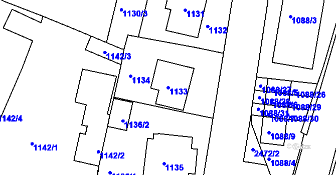 Parcela st. 1133 v KÚ Jeseník, Katastrální mapa