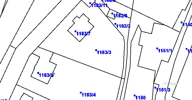 Parcela st. 1183/3 v KÚ Jeseník, Katastrální mapa