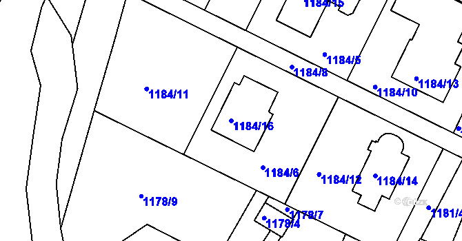 Parcela st. 1184/16 v KÚ Jeseník, Katastrální mapa