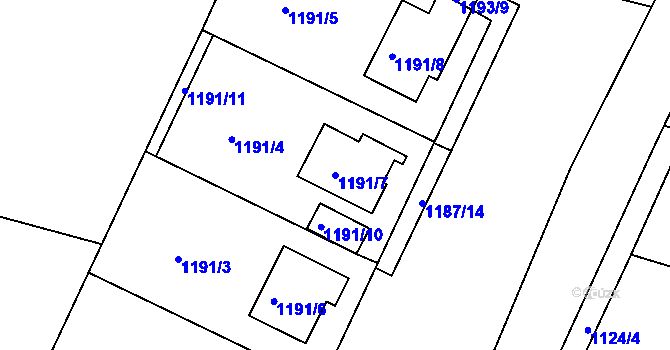 Parcela st. 1191/7 v KÚ Jeseník, Katastrální mapa