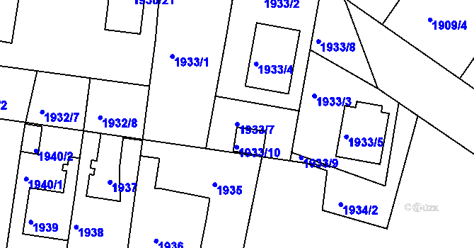 Parcela st. 1933/7 v KÚ Jeseník, Katastrální mapa