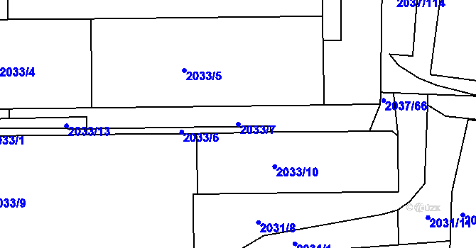 Parcela st. 2033/7 v KÚ Jeseník, Katastrální mapa