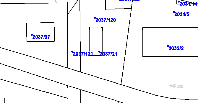 Parcela st. 2037/21 v KÚ Jeseník, Katastrální mapa